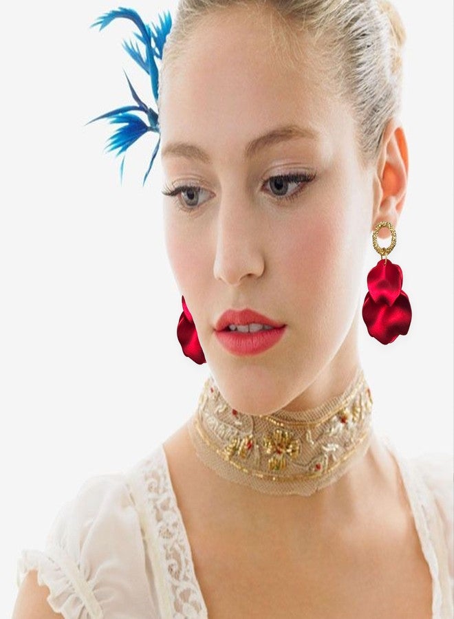 Anmpab Statement Matte Rose Flower Petal Stud Earrings for Women Dangly Floral Petal Earrings Jewelry Accessories Romantic Gifts for Her Women (Pearlescent Red) - Image 2